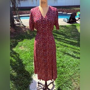 Elegant Floral Midi Dress in Red by Jamie Brooke